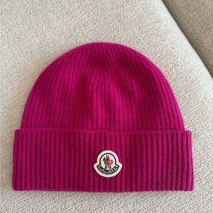 Moncler Fuchsia Knit Beanie with Logo Patch